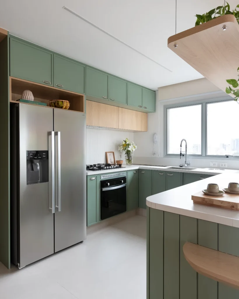 Cozinha com armários verde
