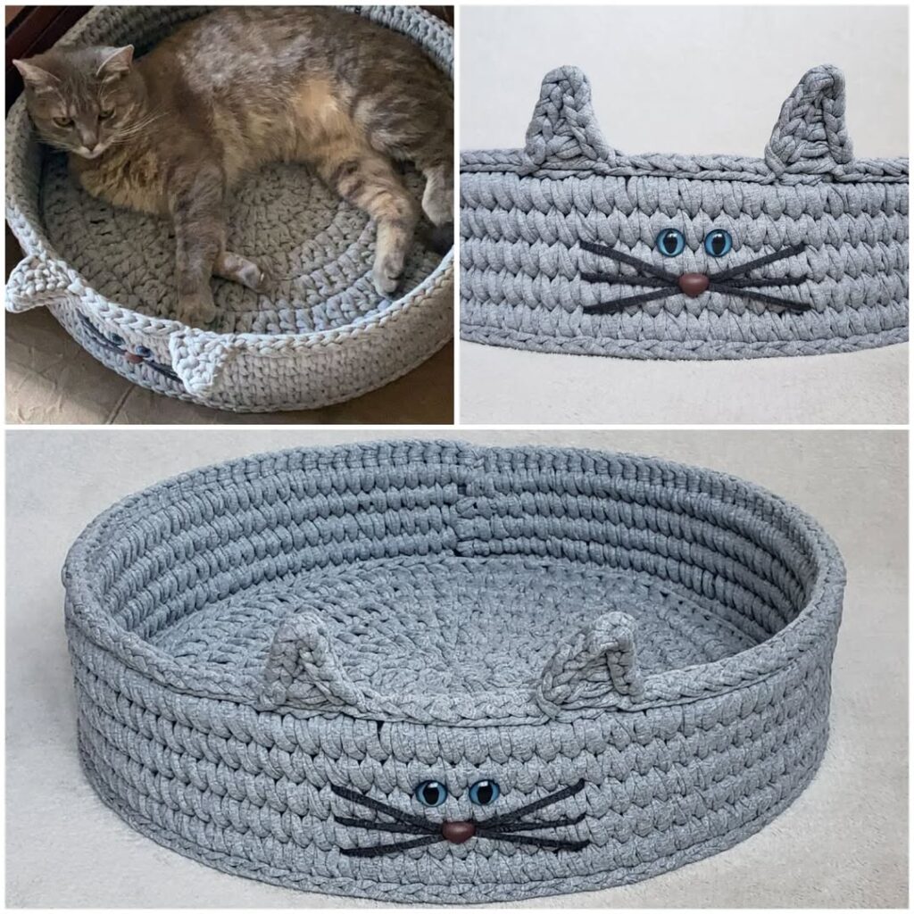 Cama de gato cinza com orelhinhas