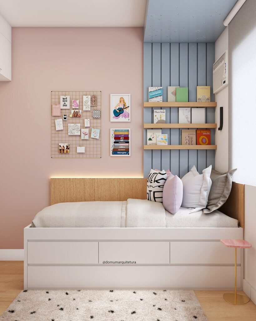 Inspiração de quarto de solteiro feminino