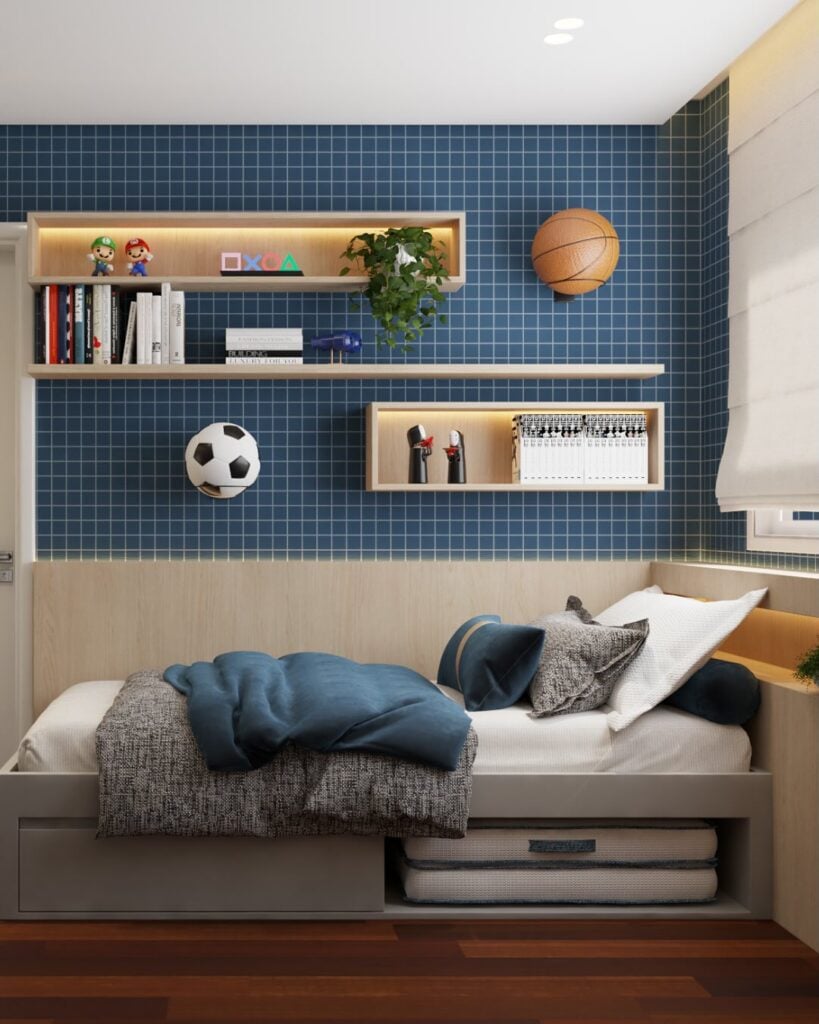 Inspiração de quarto de solteiro masculino