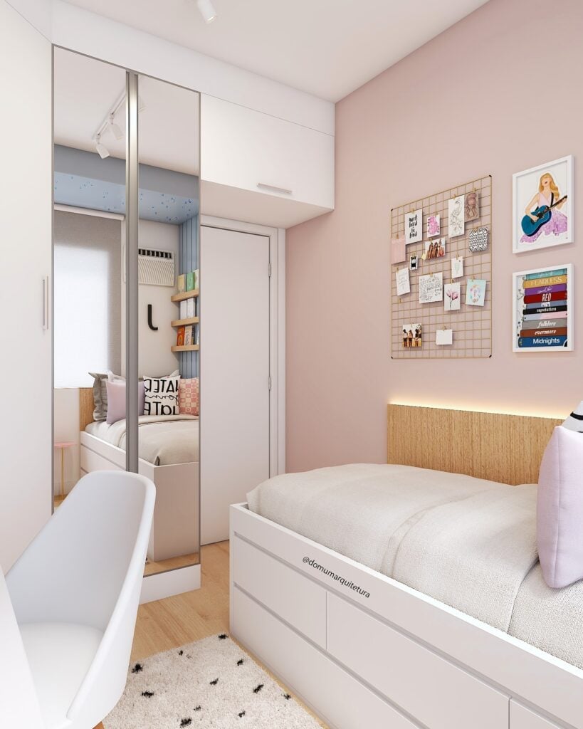 Inspiração de quarto de solteiro feminino