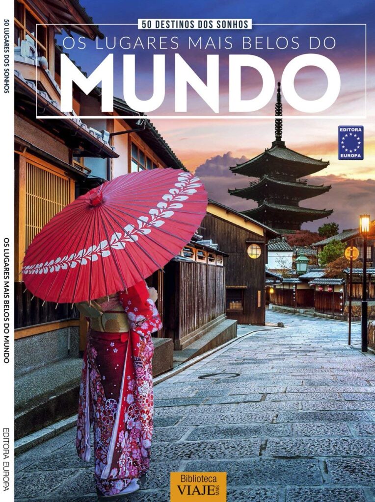 Capa de livro com gueixa de kimono e sombrinha vermelha