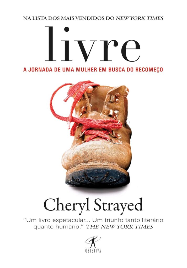 Capa de livro branca com um sapato marrom e cadarço vermelho