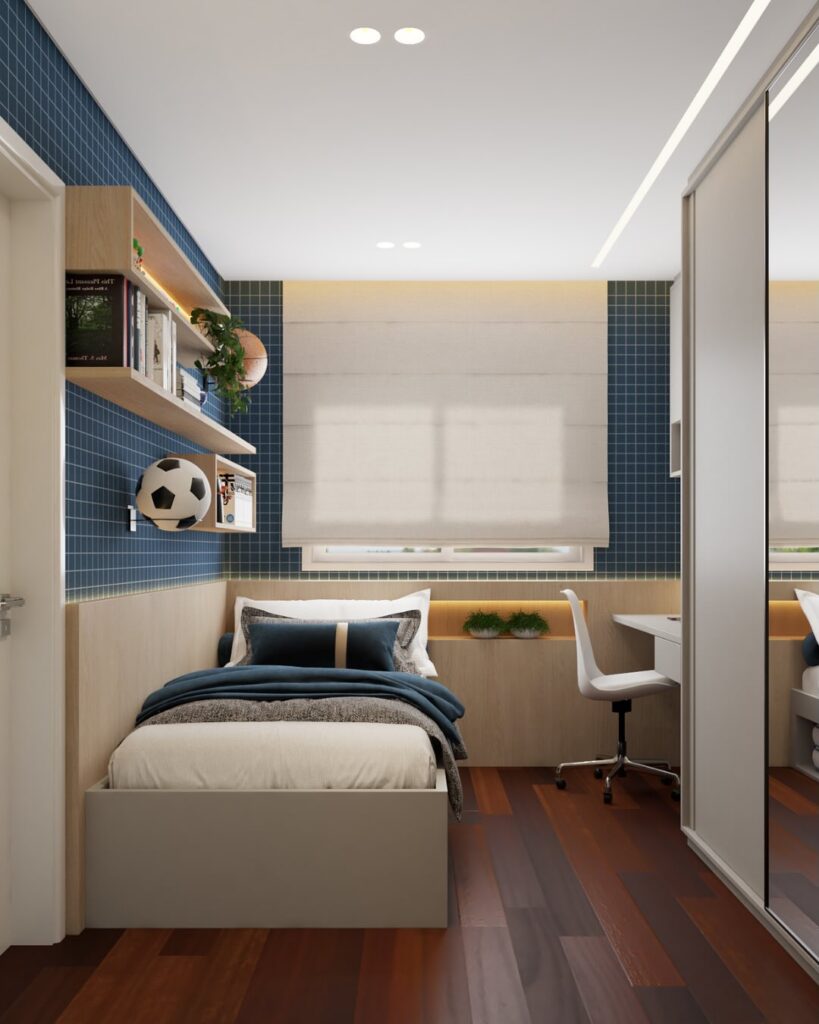 Inspiração de quarto de solteiro masculino