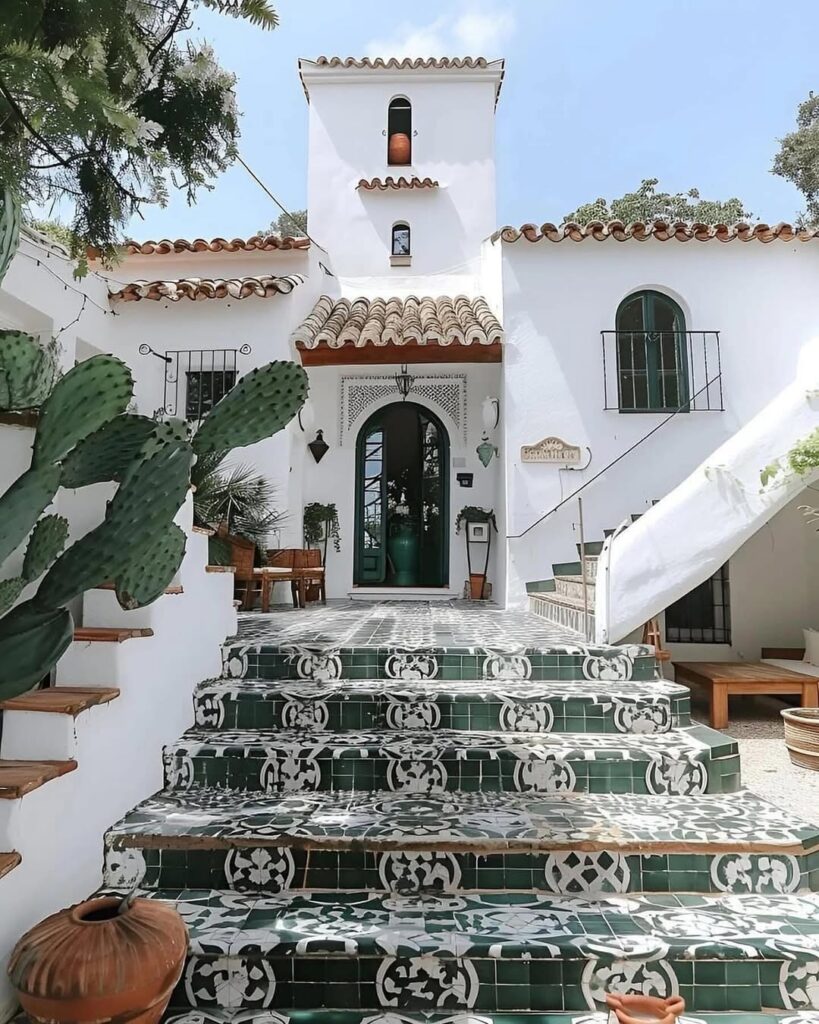 Casa branca com arco na porta