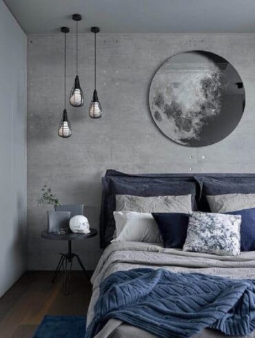 Quarto de casal com mesinha lateral e pendentes