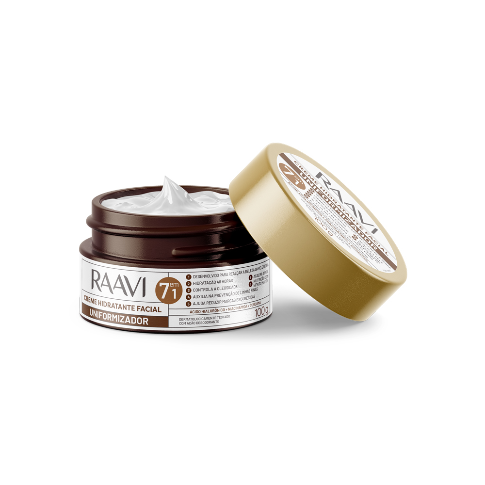 Embalagem do Creme Hidratante Facial Uniformizador da Raavi