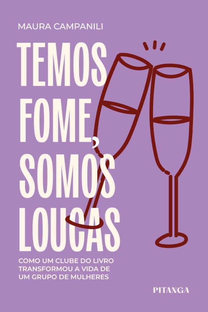 Capa de livro roxa com letras brancas e taças vermelhas