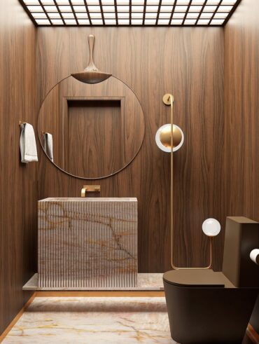 Lavabo moderno marrom com metais dourados