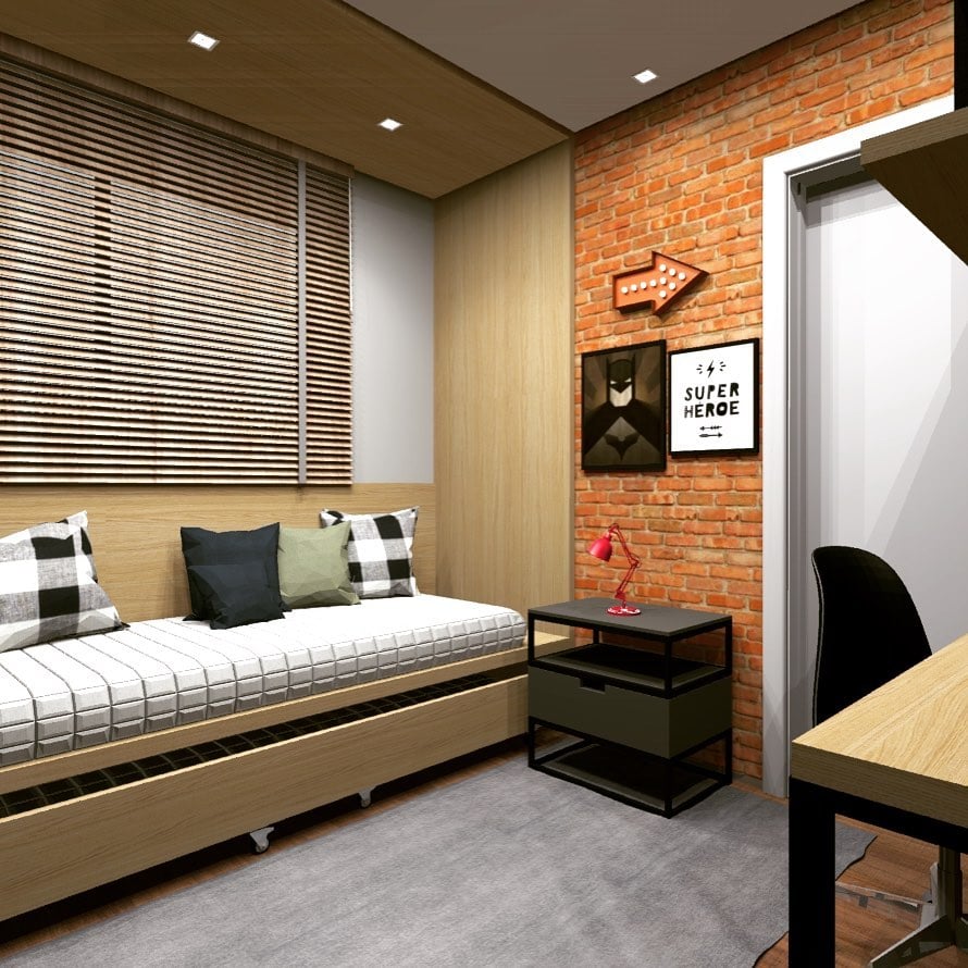Quarto de menino com mesa de cabeceira verde e preta