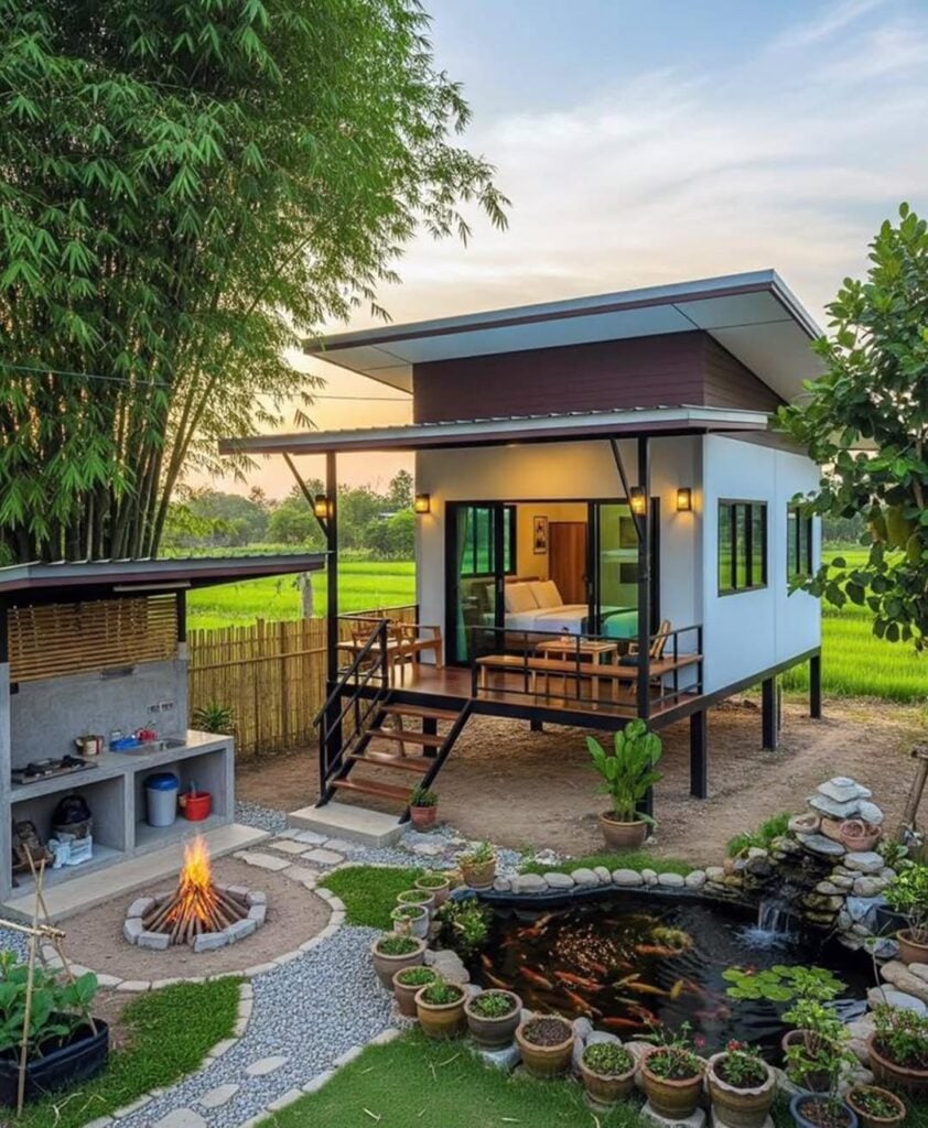 Tiny house branca com varanda