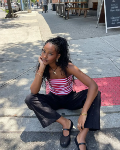 look com blusa sem alça listrada