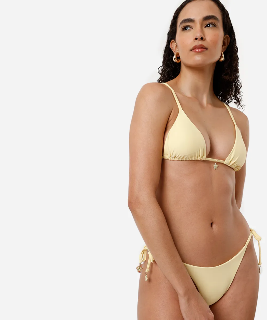 biquíni calcinha tanga de amarração amarelo

