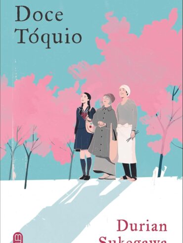 Capa do livro Doce Tóquio, em rosa, azul e branco