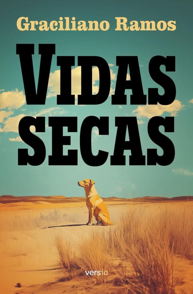 Capa do livro Vidas secas, com céu e uma cachorra sentada