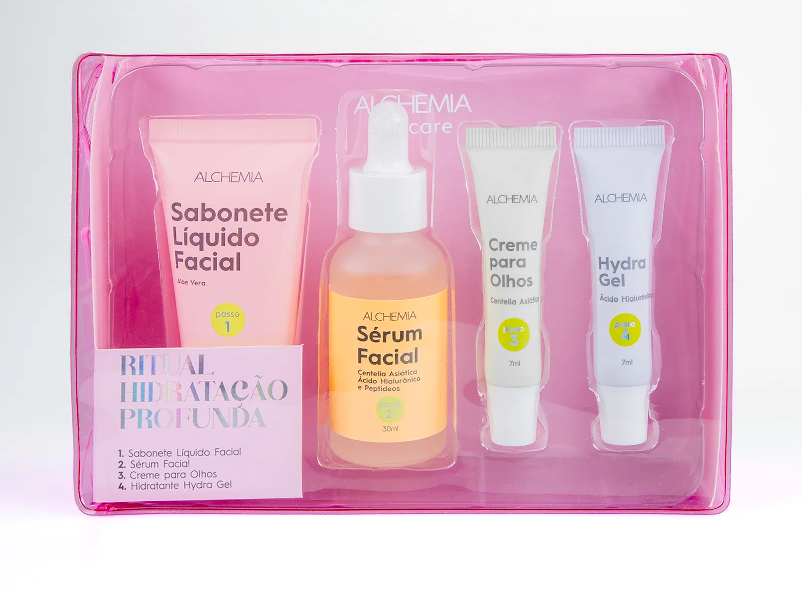 Kit Hidratação Profunda com Nécessaire + Sabonte Líquido + Sérum + Hidratante Área dos Olhos + Hydra Gel Alchemia KIT