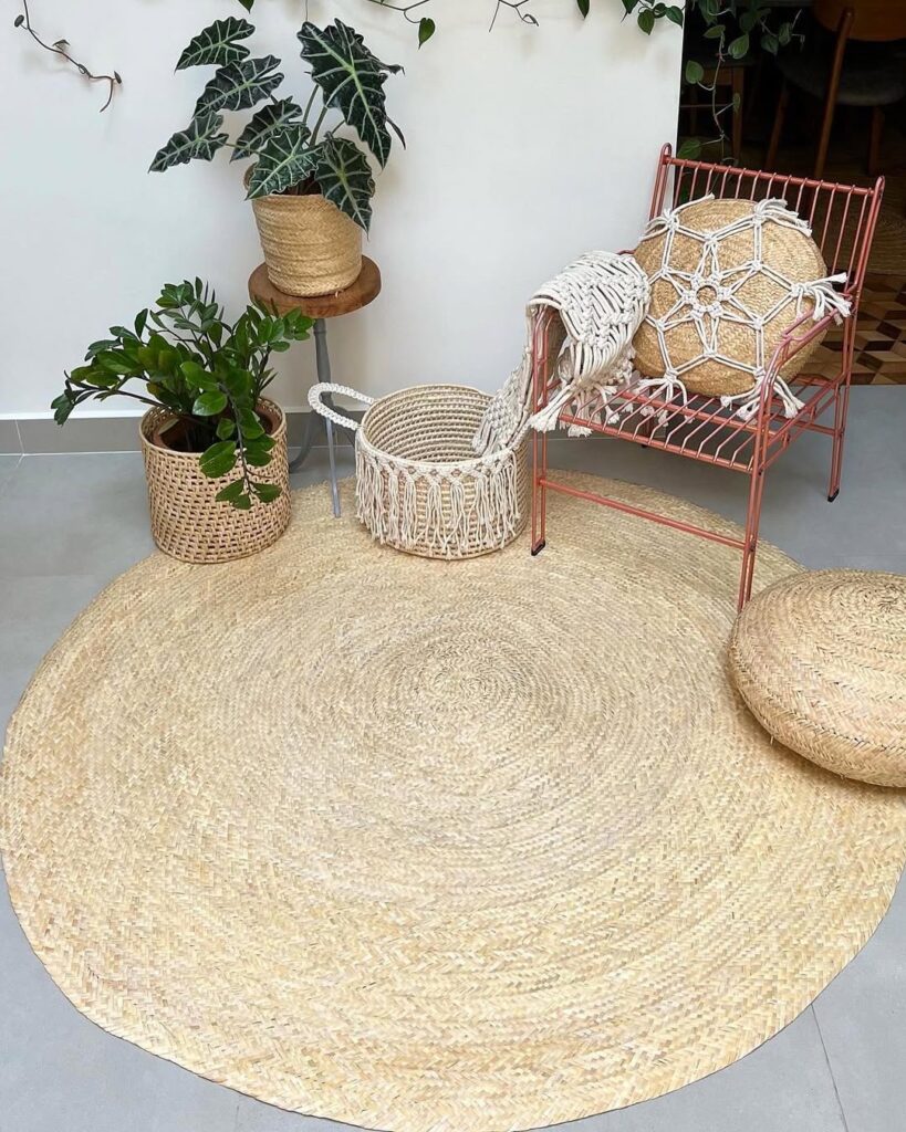 Tapete boho redondo de fibras naturais