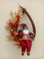 Guirlanda oval com Papai Noel, azevinhos e flores douradas