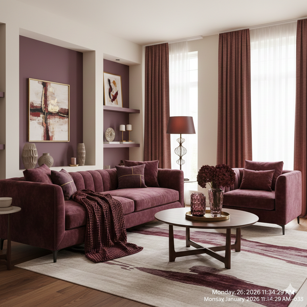 Cores em alta para sala, burgundy