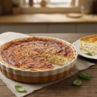 Prato de cerâmica com quiche de frango