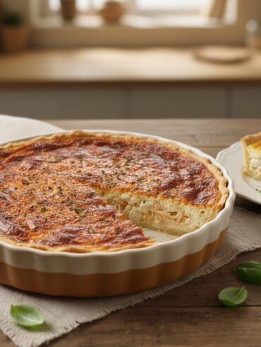 Prato de cerâmica com quiche de frango