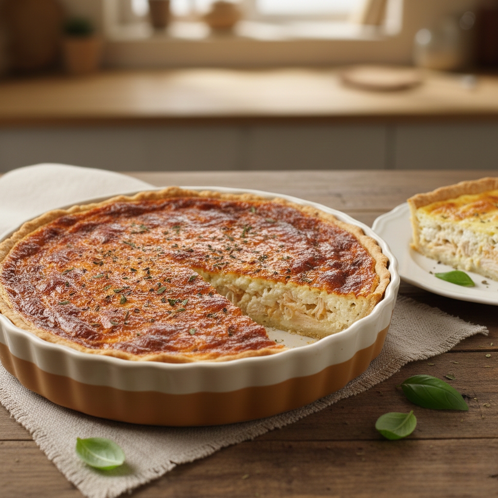 Prato de cerâmica com quiche de frango