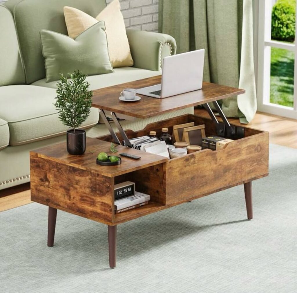 Mesa de centro de madeira com compartimento interno