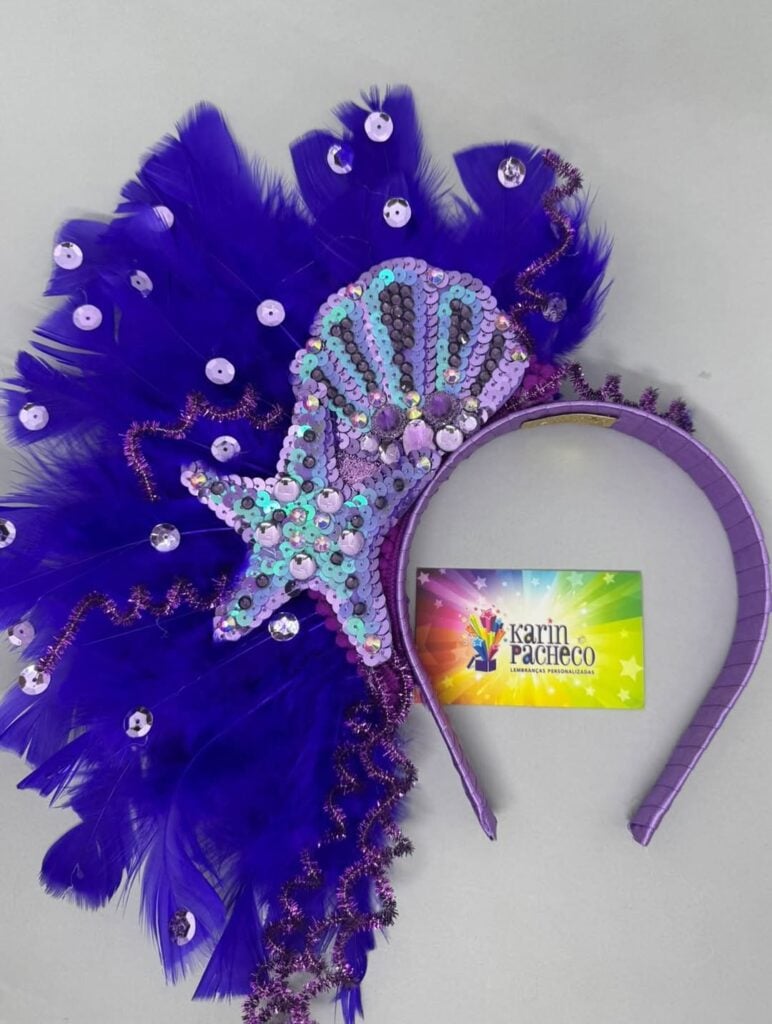 tiara de carnaval azul com penas