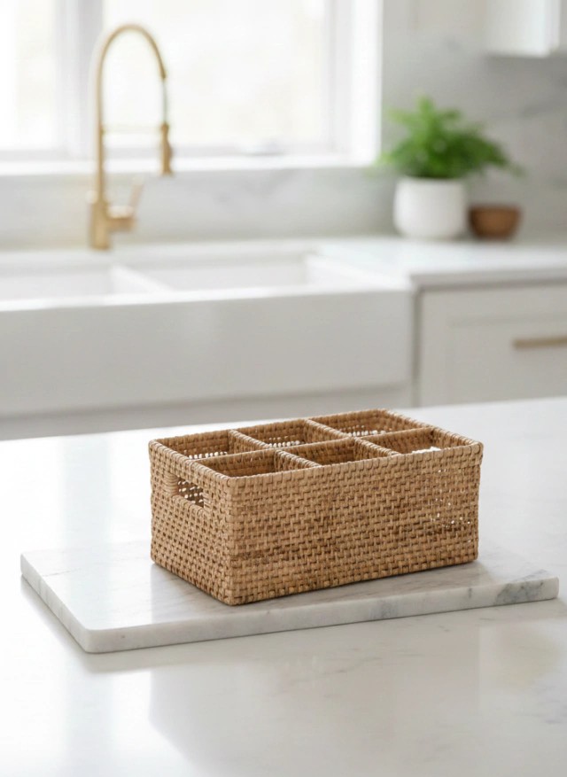 Item decorativo de rattan com divisórias