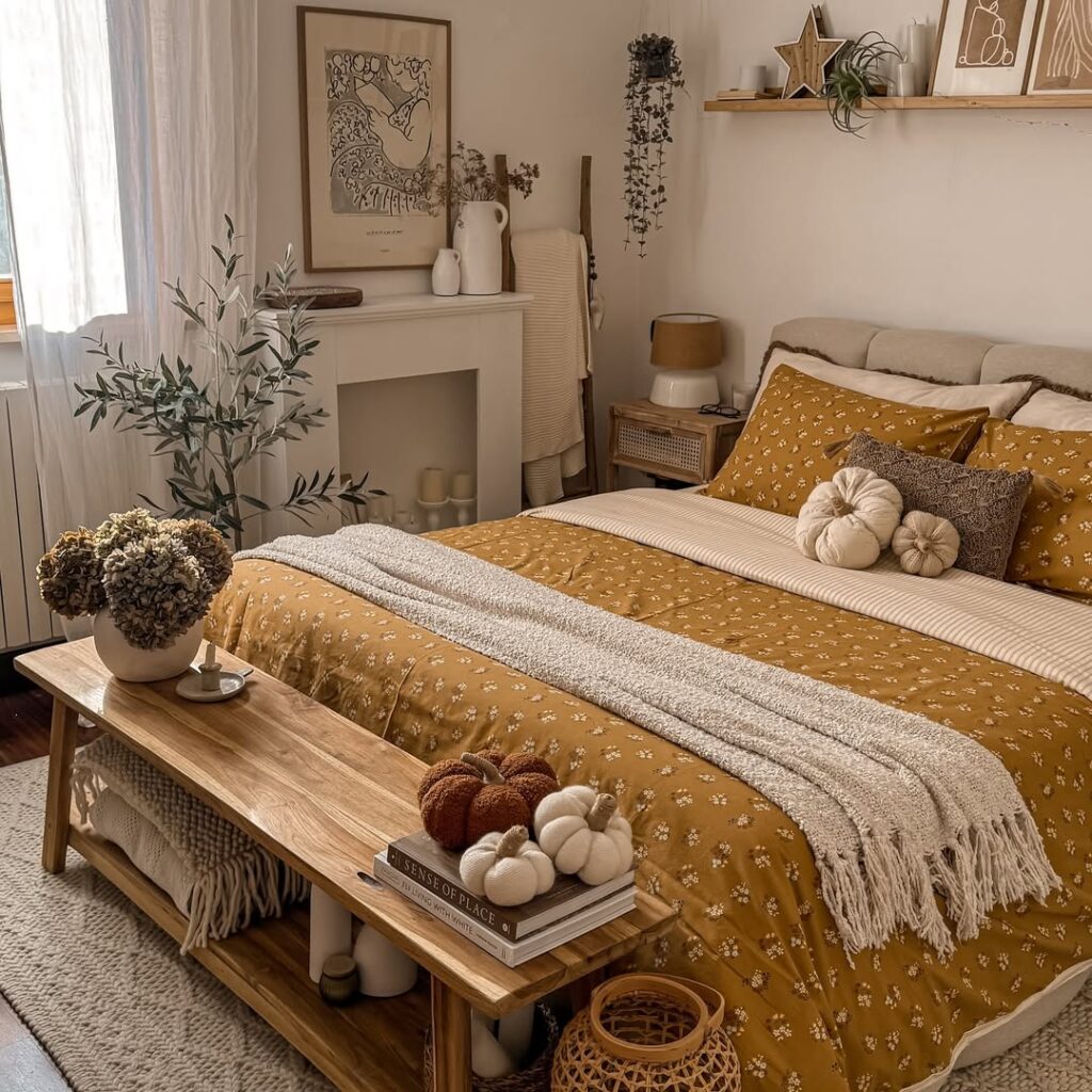 Camadas e sobreposição na cama de casal com almofadas, lençol, edredom e manta