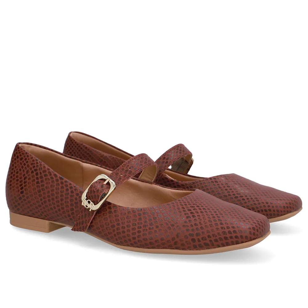 Sapatilha Boneca Vermelha Couro Bico Quadrado, Usaflex, R$ 259,99