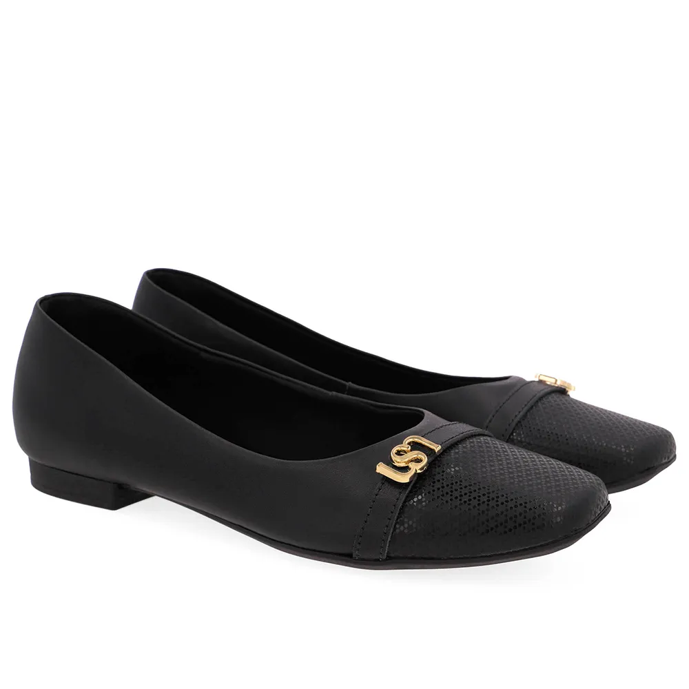 Sapatilha Preta Couro Bico Quadrado, Usaflex, R$ 249,99