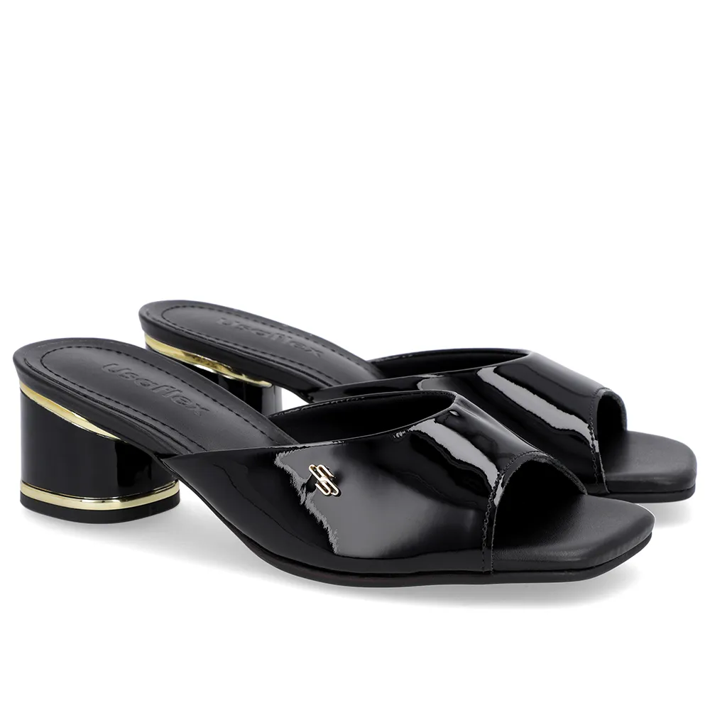 Tamanco Detalhe Salto Verniz Preto, Usaflex, R$ 199,99