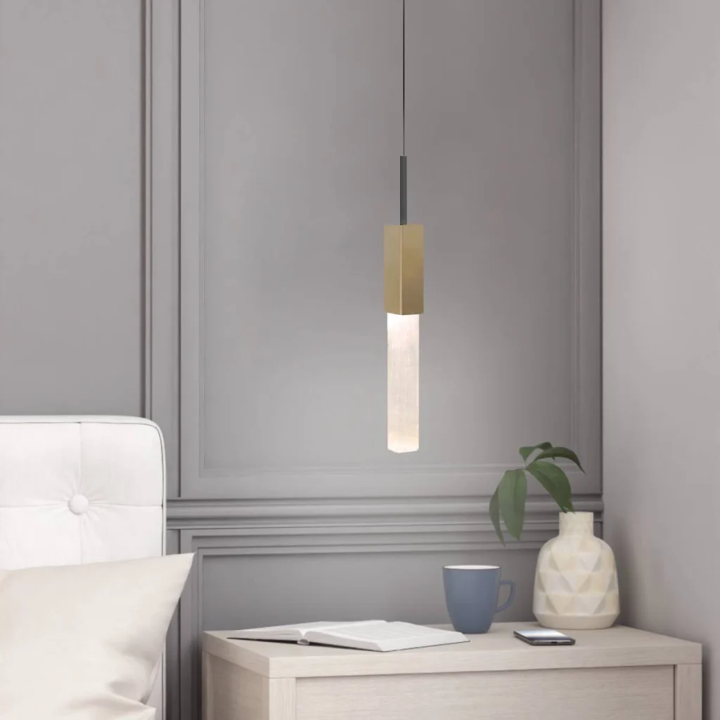 Quarto com pendente de design minimalista