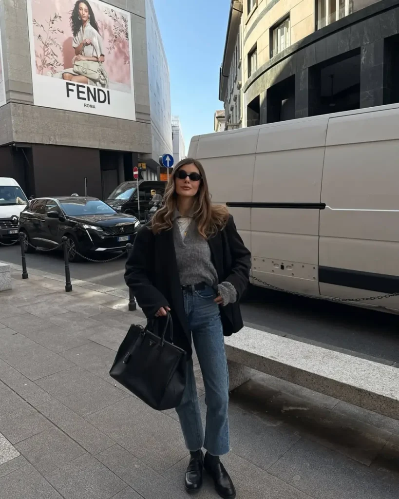 look com calça jeans reta