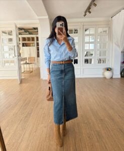 Looks com saia jeans longa feminina