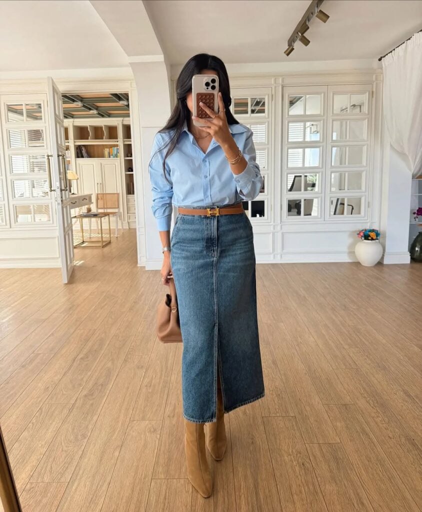 Looks com saia jeans longa feminina