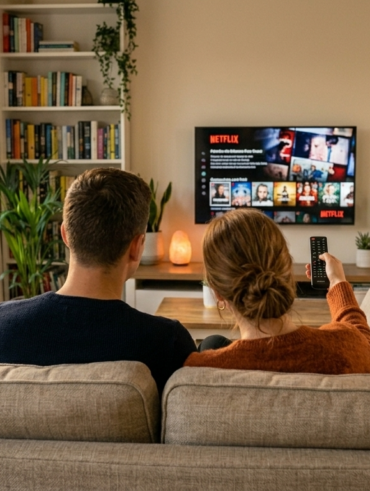 Casal escolhendo um filme na Netflix
