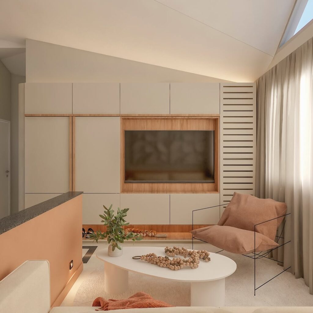 Sala com painel que esconde a tv