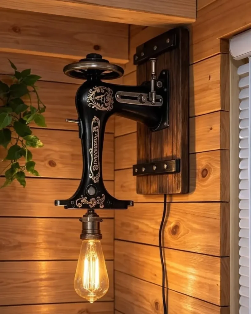 Ideias de DIY, máquina de costura como suporte para lâmpada