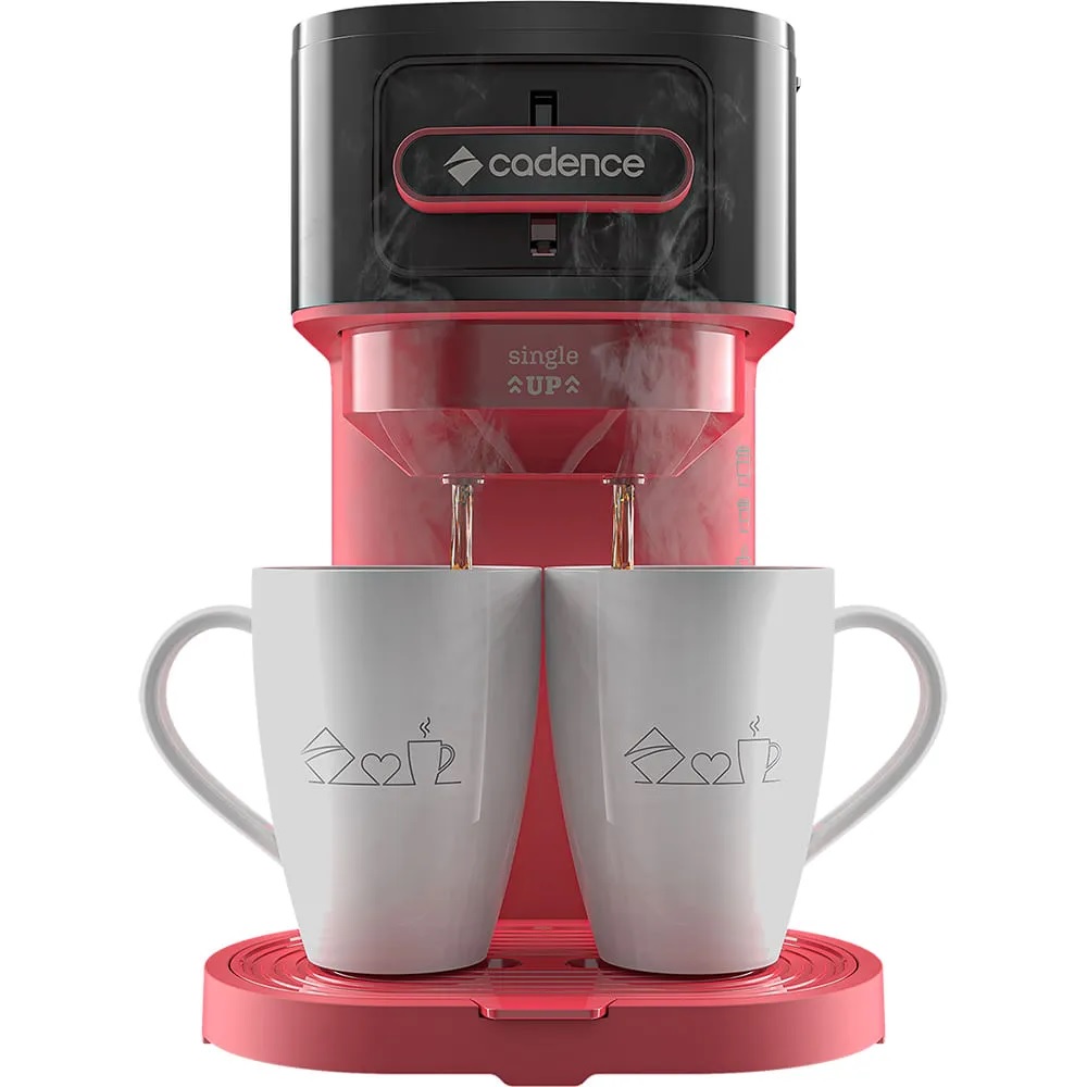 Cafeteira vermelha com duas xícaras