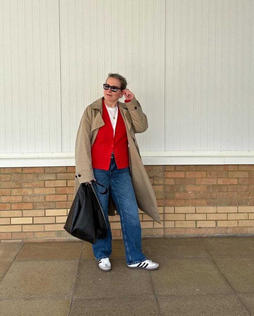look com cardigan e calça jeans