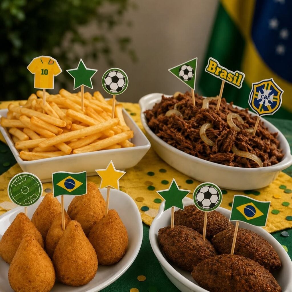 Mesa de petiscos para a Copa