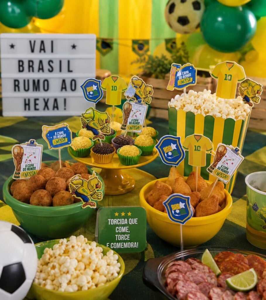 Petiscos para a Copa com plaquinhas coloridas