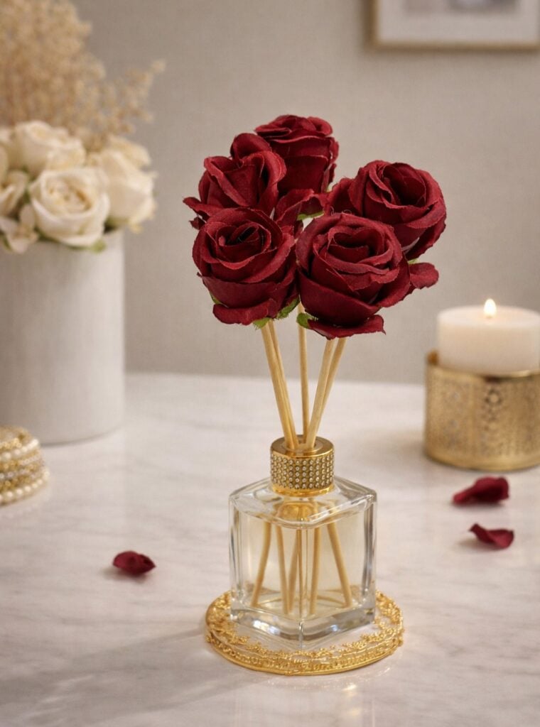Difusor de aromas com rosas vermelhas
