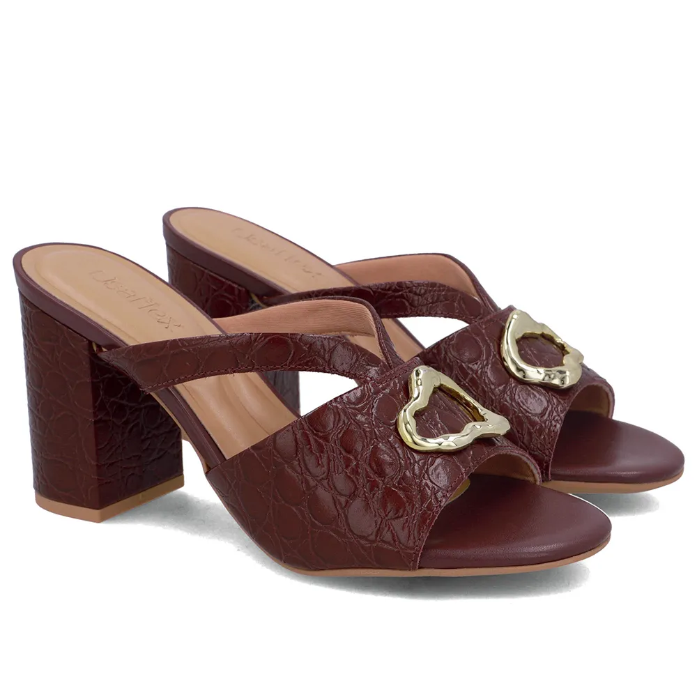 Tamanco Vermelho Salto Bloco Couro Croco Enfeite, Usaflex, R$ 369,99