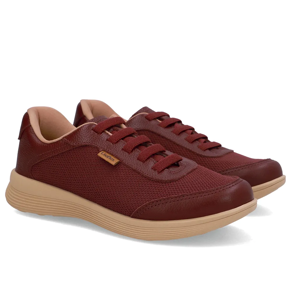 Tênis Couro Vermelho Lateral Tecido, Usaflex, R$ 299,99