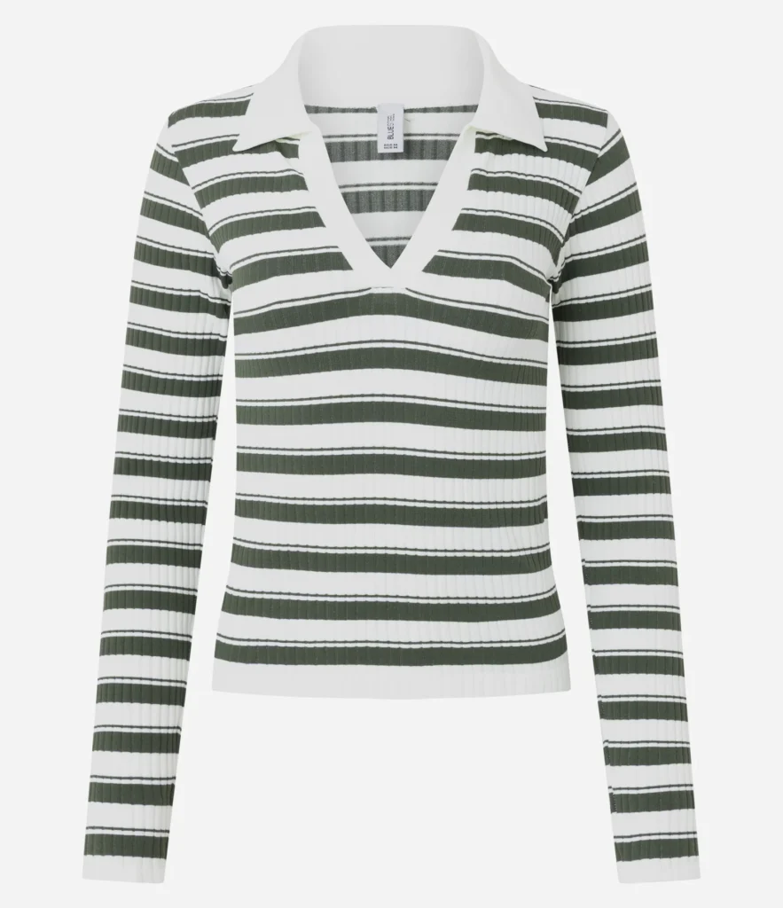 Blusa Seamless Listrada em Microfibra com Gola Polo Verde