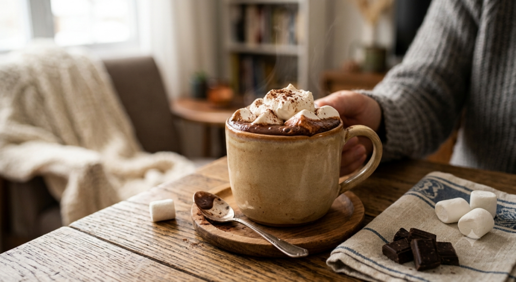 Caneca com chocolate quente e marshmallows
