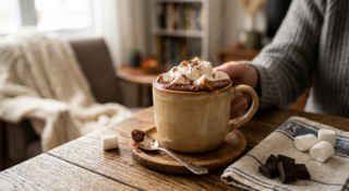 Caneca com chocolate quente e marshmallows